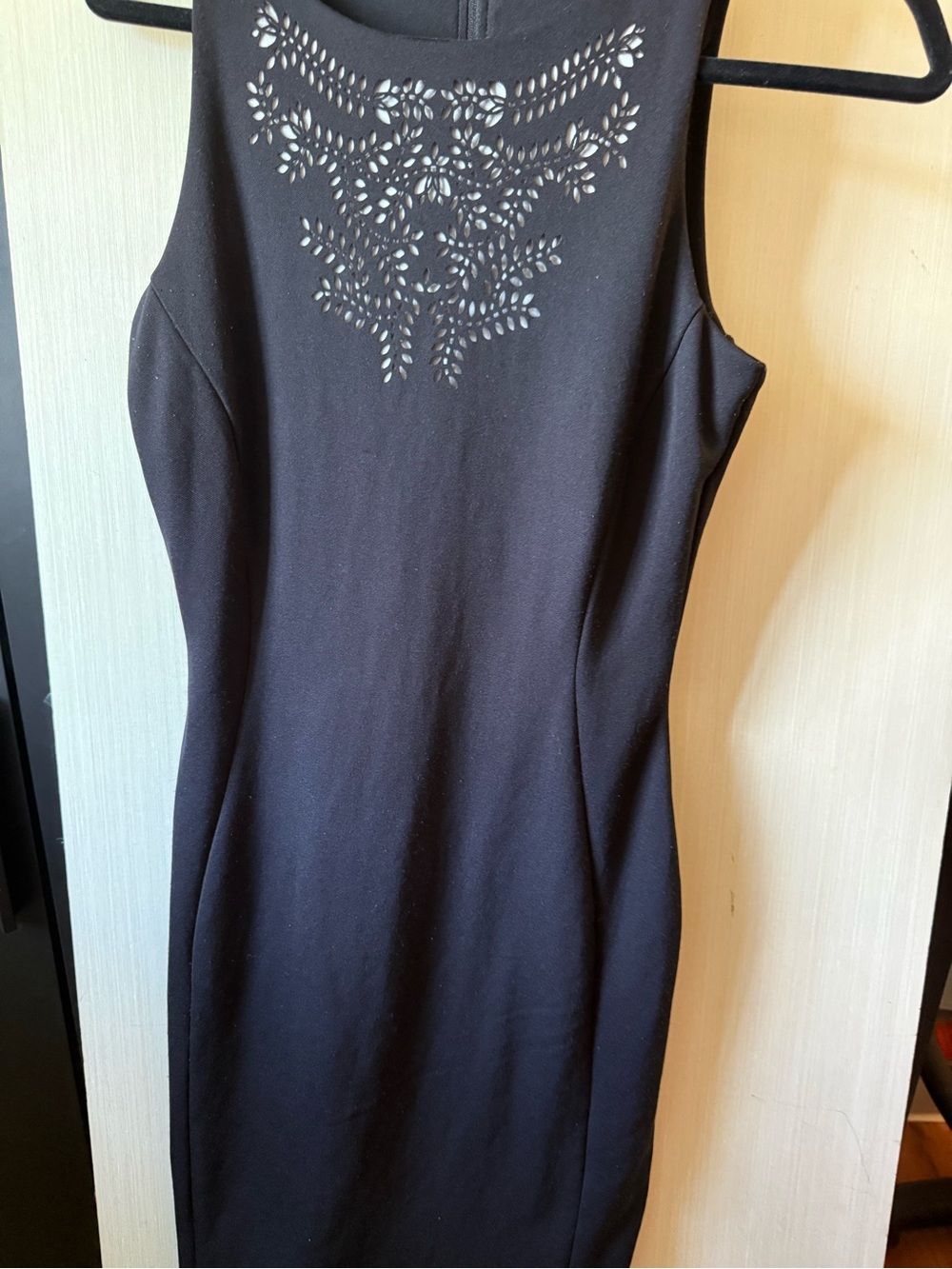 H&M Black Sleeveless Midi Dress with Laser-Cut Neck Detail